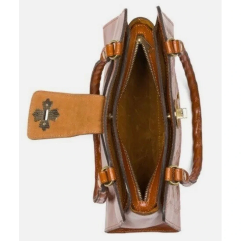 Patricia Nash Rosina‎ Tooled Metallic GOLD LEATHER  Satchel PURSE Tan NWT